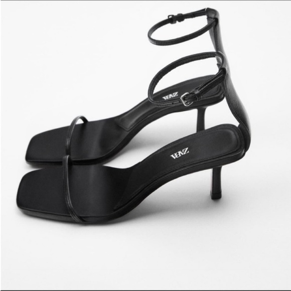 Zara Shoes Zara Minimalist Strap Sandalheel Size6 Black Poshmark